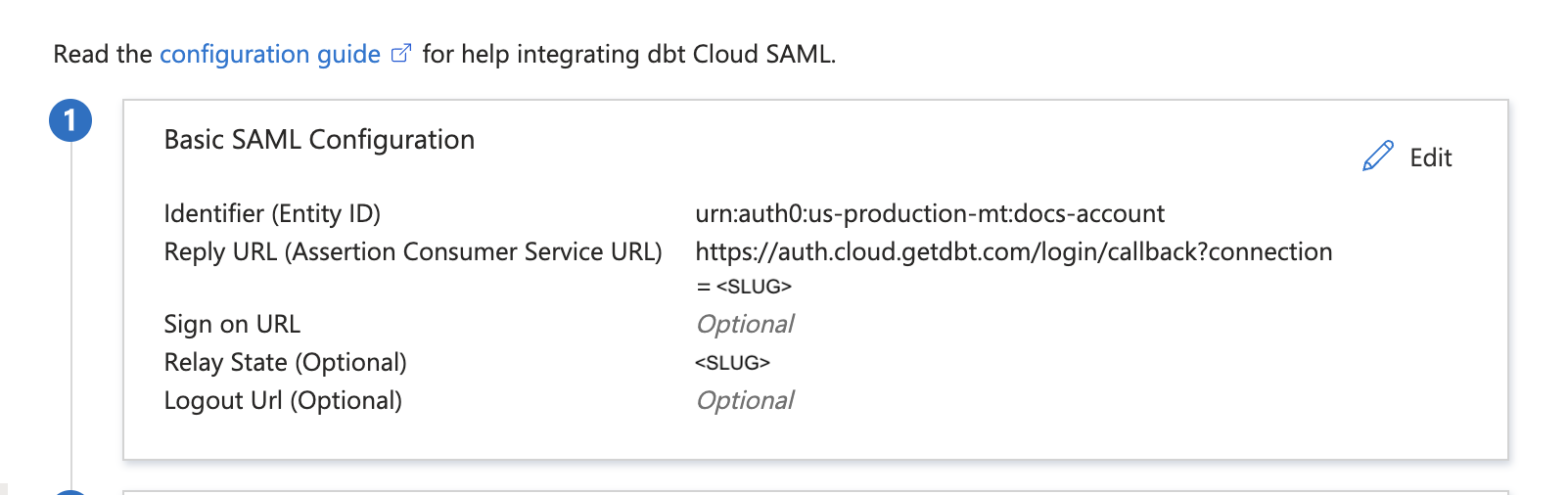 Completed configuration of the SAML fields in Entra ID Completed configuration of the SAML fields in Entra ID